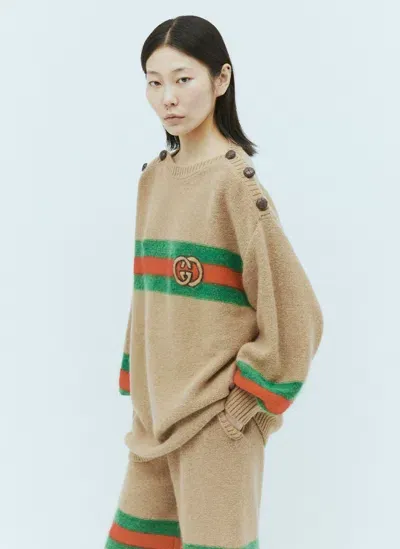 Gucci Web Detail Wool Top In Cream