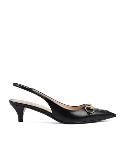 Gucci 45mm Horsebit Leather Slingback Pumps In Black