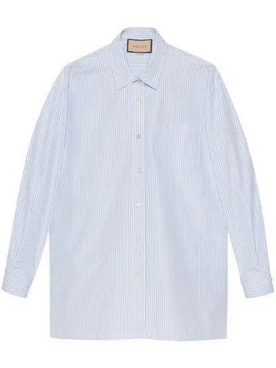 Gucci Striped Cotton Poplin Shirt In Blue