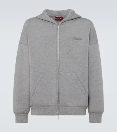 Gucci Logo Jersey Hoodie In Gray