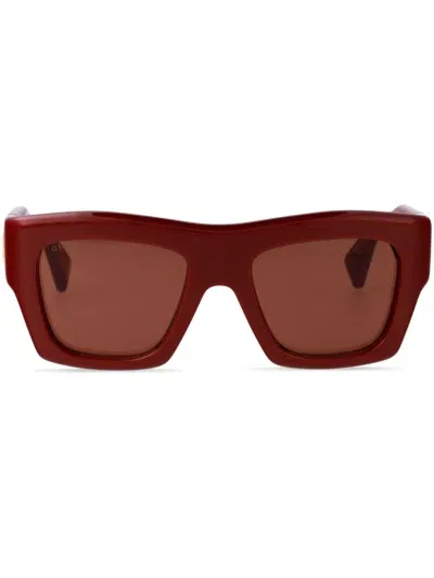 Gucci Logo-lettering Sunglasses In Burgundy