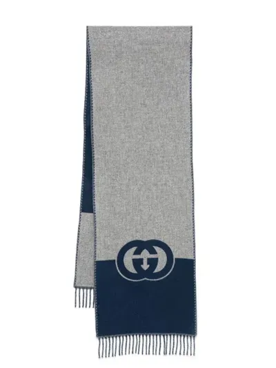 Gucci Logo Wool Scarf In Blue