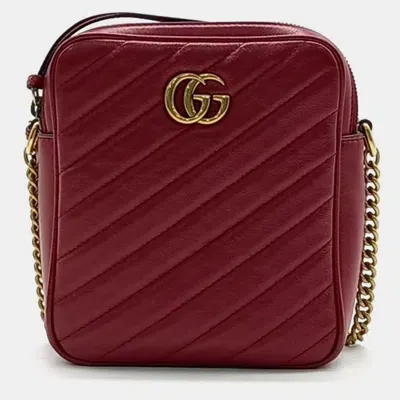 Pre-owned Gucci Marmont Chain Crossbody Bag In Burgundy