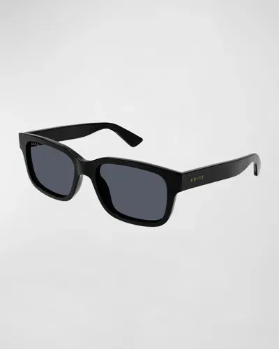 Gucci Men's Rectangle Plastic Sunglasses In Black