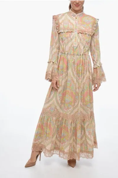 Gucci Paisley Patterned Cotton Shirt Dress With Lace Inserts In Multi