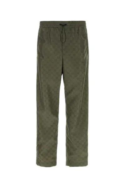 Gucci Patterned Nylon Trousers Back Pockets In Green