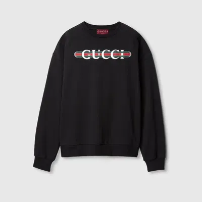 Gucci Print Felted Cotton Jersey Sweatshirt In Black