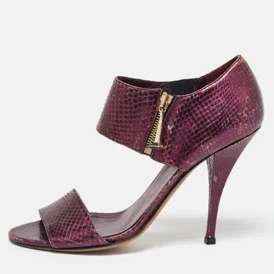 Pre-owned Gucci Purple Python Embossed Leather Open Toe Zip Sandals Size 39