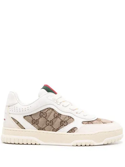 Gucci Re-web Leather Sneakers In White