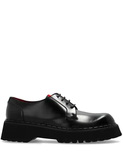 Gucci Ribbon-stripe Leather Derby Shoes In Black/vrv