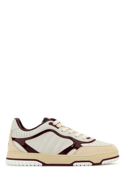 Gucci Man Two-tone Leather Re-web Sneakers In Multicolor