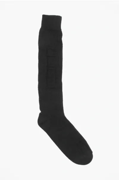 Gucci Solid Color Wool Blend Long Socks In Black