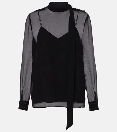 Gucci Tie-neck Silk Georgette Blouse In Black