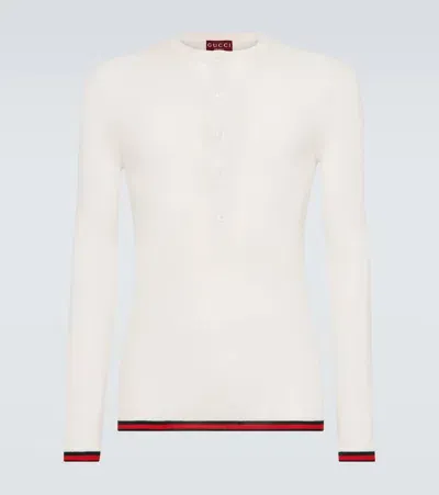 Gucci Web Stripe Ribbed-knit Silk Sweater In White