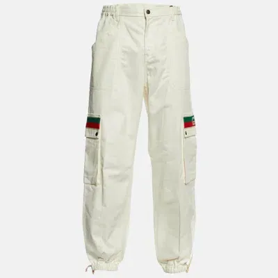 Pre-owned Gucci White Cotton Elasticated Bottom Cargo Pants Xxl