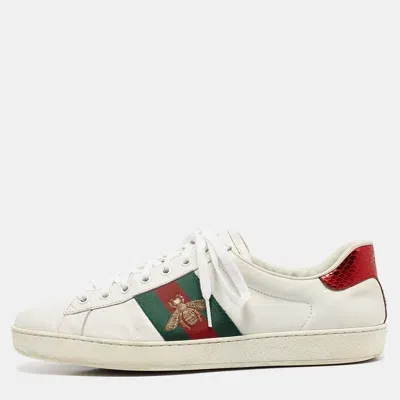 Pre-owned Gucci White Leather Ace Web Lace Up Sneakers Size 44