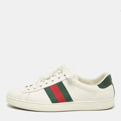 Pre-owned Gucci White Leather And Crocodile Ace Lace Up Sneakers Size 43.5