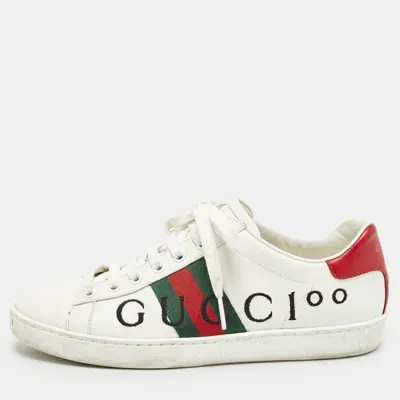 Pre-owned Gucci White Leather Web Ace Low Top Sneakers Size 37