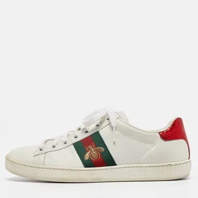 Pre-owned Gucci White Leather Web Ace Sneakers Size 38