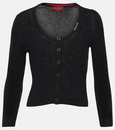 Gucci Wool And Silk Cardigan In Black