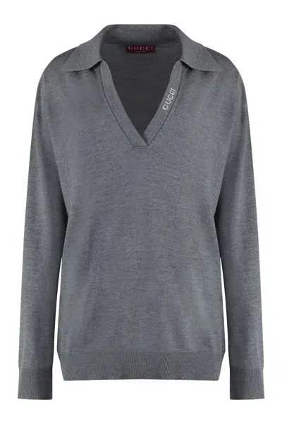 Gucci Wool V-neck Sweater In Grey