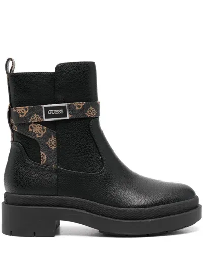 Guess Usa 4g-motif Leather Ankle Boots In Black