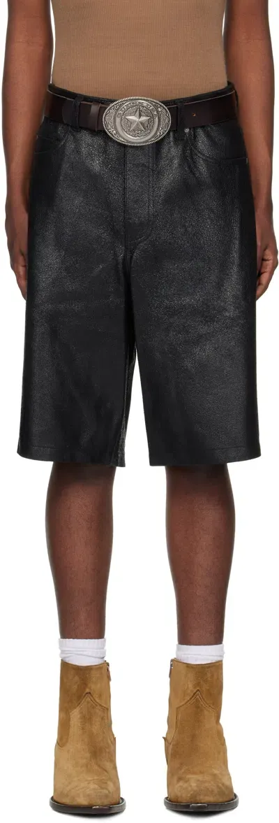 Guess Usa Black Crackle Leather Shorts In Jet Black Multi