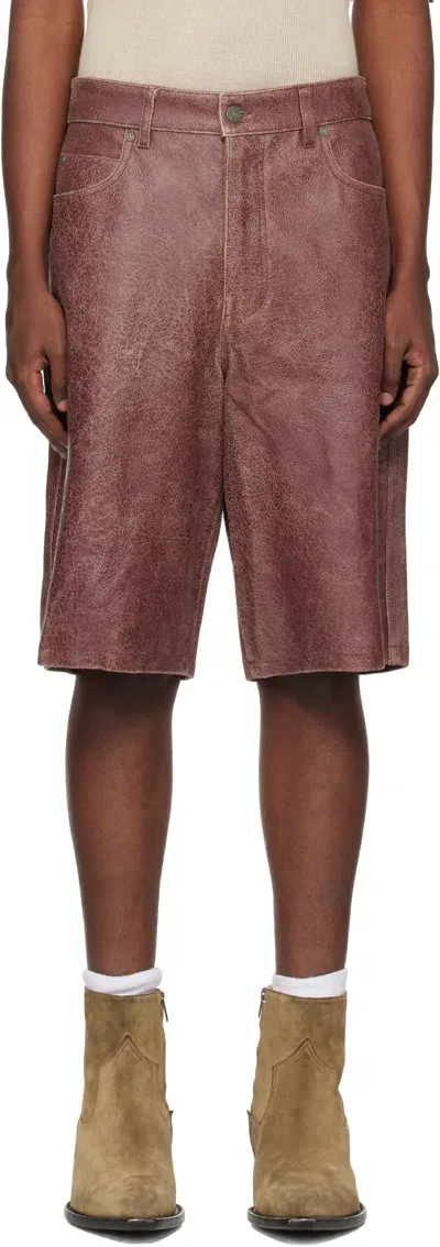 Guess Usa Burgundy Crackle Leather Shorts In Petite Syrah Multi