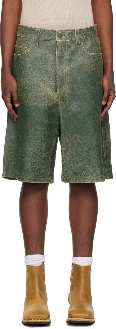 Guess Usa Green Crackle Leather Shorts In Castle Green Multi