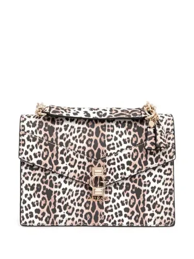 Guess Usa Leopard-print Shoulder Bag In White