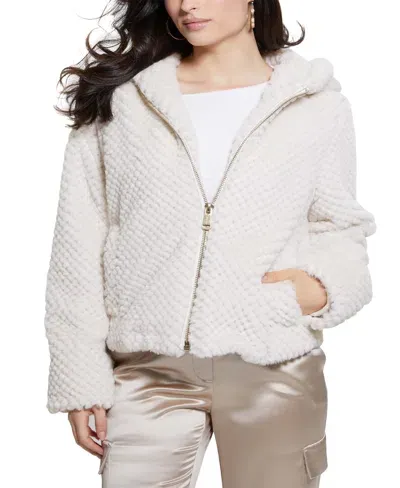 Guess Women's New Theoline Faux-fur Hooded Jacket In White