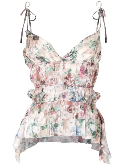 Haculla Floral Ruffle Camisole Silk Top In Pink