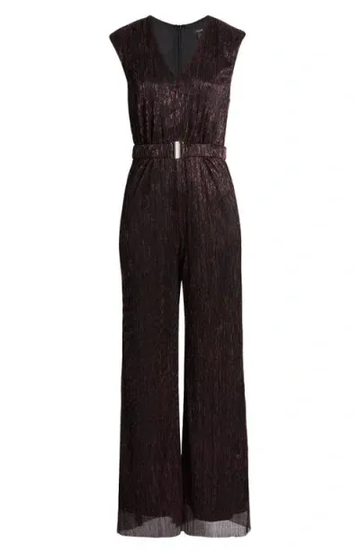 Halogenr Halogen(r) Metallic V-neck Jumpsuit In Burgundy