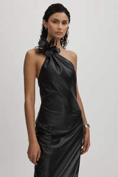 Halston Faux Leather One-shoulder Maxi Dress In Black