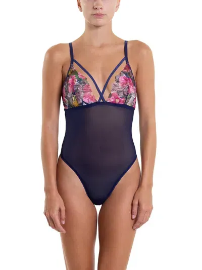 Hanky Panky Widly Blooming Strappy Bodysuit In Blue