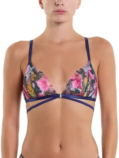 Hanky Panky Widly Blooming Strappy Triangle Bralette In Blue