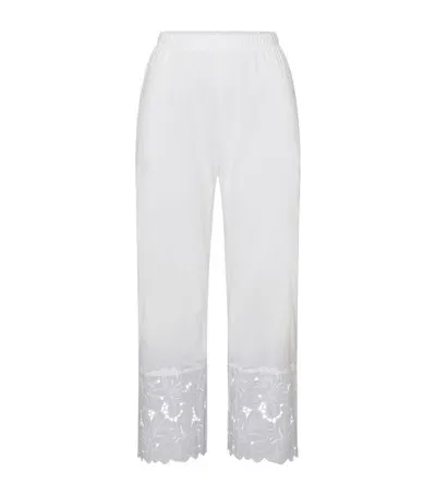 Hanro Clara Cropped Floral-embroidered Cotton Pants In White