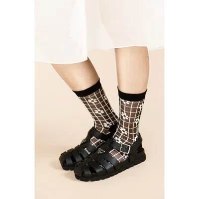 Hansel From Basel Blossom Sheer Crew Socks In Black