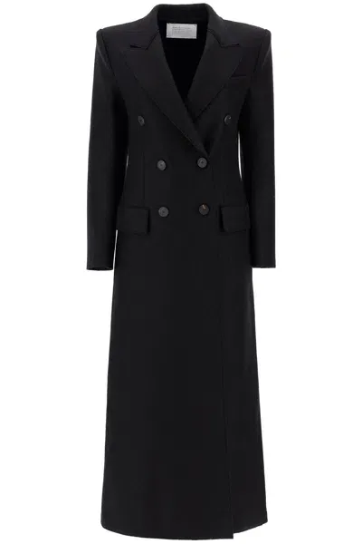 Harris Wharf London Double-breasted Pressed Wool Coat In Black