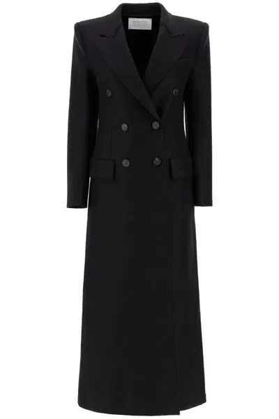 Harris Wharf London Double-breasted Pressed Wool Coat In Black