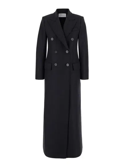 Harris Wharf London Women Long Double Breasted Tailored Coat Pressed Wool In Black