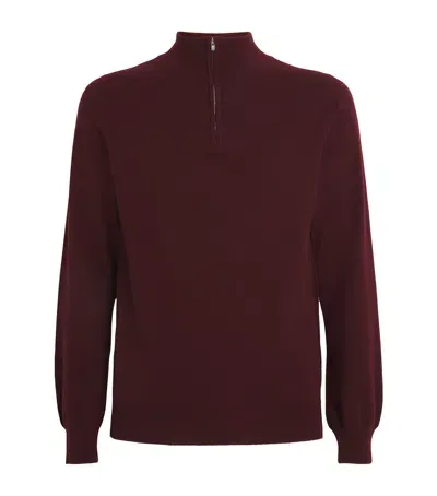 Harrods Cashmere Quarter-zip Sweater In Burgundy