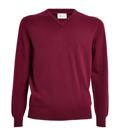 Harrods Cashmere V-neck Sweater In Burgundy