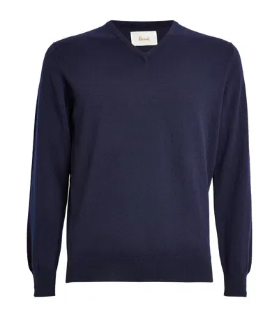 Harrods Cashmere V-neck Sweater In Navy