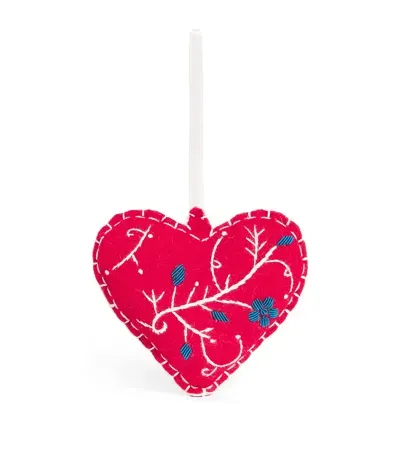 Harrods Embroidered Heart Tree Decoration In Red