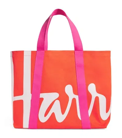 Harrods Large Cotton Logo Tote Bag In Orange