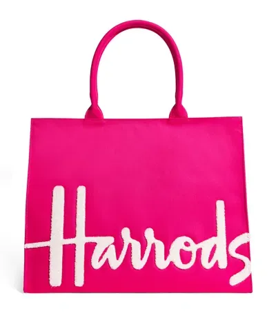 Harrods Large Cotton Logo Tote Bag In Pink