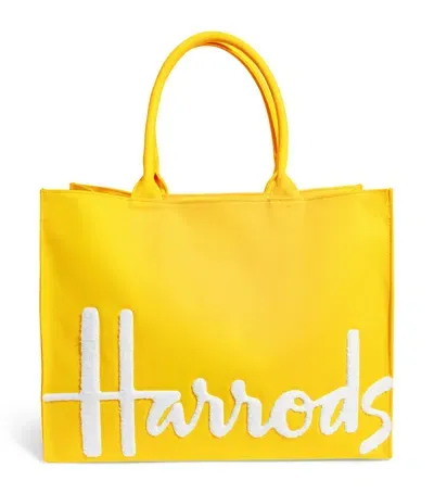 Harrods Large Cotton Logo Tote Bag In Yellow