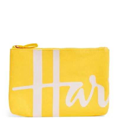 Harrods Medium Cotton Logo Pouch In Yellow