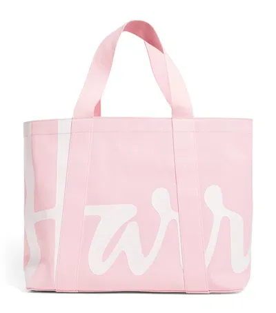 Harrods Medium Cotton Logo Tote Bag In Pink